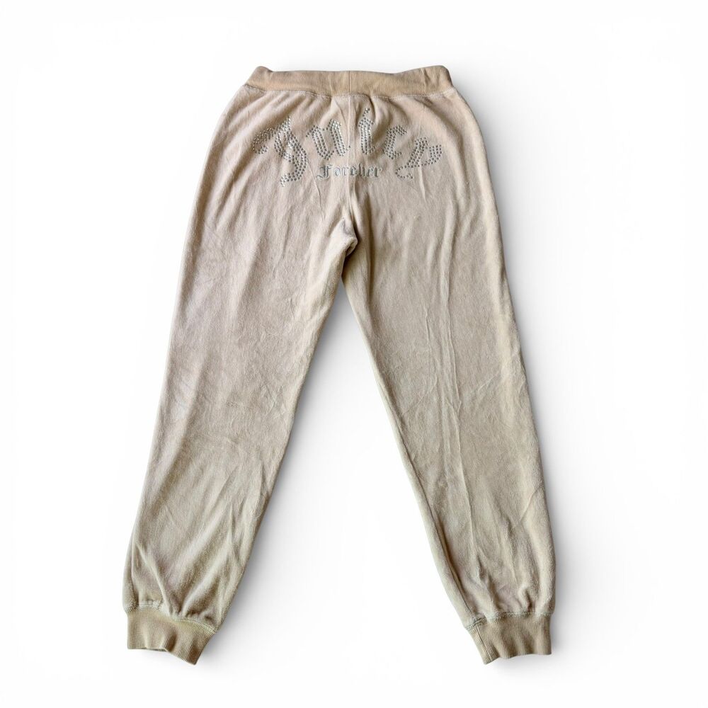 Juicy Couture X Forever 21 Y2K Tan Velour Jogger Sweatpants Rhinestones Small